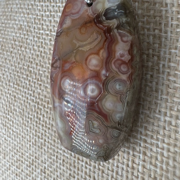 Crazy Lace Agate Laughter Stone Pendant Necklace on Black Satin Rope - Picture 13 of 14